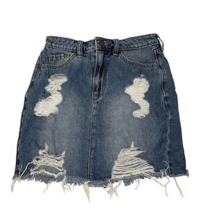 Hollister Ultra High Rise Distressed Denim Mini Skirt Size 1